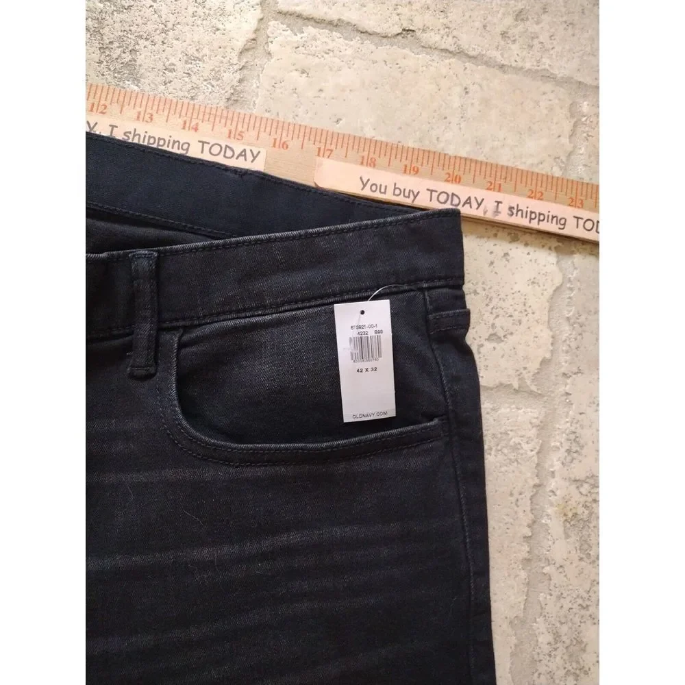Old‎ Navy Jeans Men 42x32 Black Dark Wash Slim Fit Cotton Blend Denim